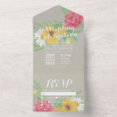 Waterverf bloemen Groen Glitter Weddenschap RSVP All In One Uitnodiging (Binnen)