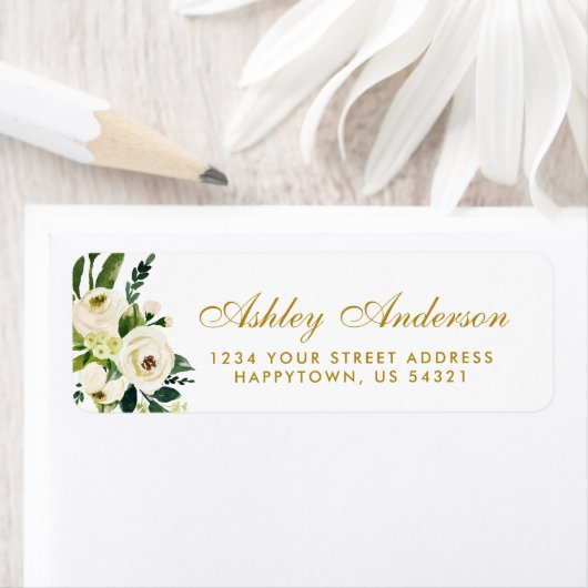 Waterverf Bloemen Groen Goud Adres Etiket (Insitu)