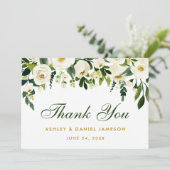 Waterverf Bloemen Groen Goud Bruiloft Dank u GS Bedankkaart (Staand voorkant)