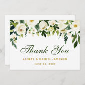 Waterverf Bloemen Groen Goud Bruiloft Dank u GS Bedankkaart (Voorkant / Achterkant)