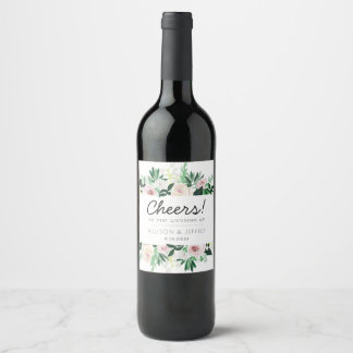 Waterverf Bloemen Groen Proost op de bruiloft Wijn Etiket