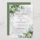 Waterverf Bloemen Groen Romantisch Verfijnd Save The Date (Voorkant / Achterkant)