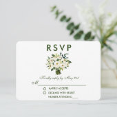 Waterverf Bloemen Groen Wit Boeket Bruiloft RSVP (Staand voorkant)