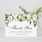 Waterverf Bloemen Groen Wit Bruiloft Dank u G Bedankkaart (Staand voorkant)
