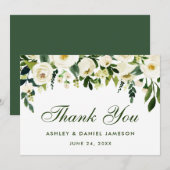 Waterverf Bloemen Groen Wit Bruiloft Dank u GB Bedankkaart (Voorkant / Achterkant)