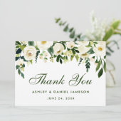 Waterverf Bloemen Groen Wit Bruiloft Dank u GS Bedankkaart (Staand voorkant)