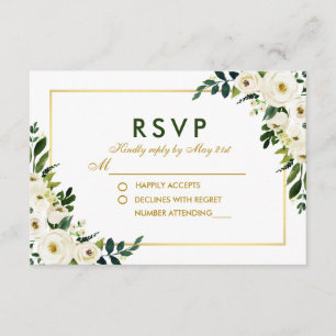 Waterverf Bloemen Groen Wit Bruiloft RSVP G Kaartje
