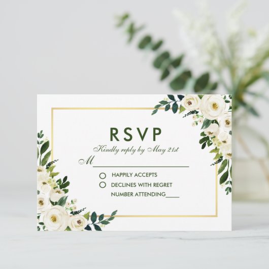 Waterverf Bloemen Groen Wit Bruiloft RSVP GS (Staand voorkant)