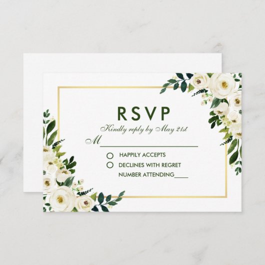 Waterverf Bloemen Groen Wit Bruiloft RSVP GS (Voorkant / Achterkant)
