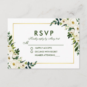 Waterverf Bloemen Groen Wit Bruiloft RSVP GS Kaartje