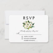 Waterverf Bloemen Groen Wit Bruiloft RSVP Kaartje (Voorkant)