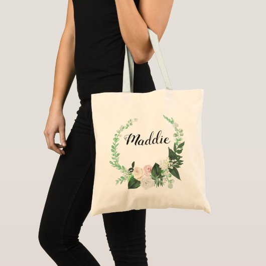 Waterverf Bloemen Groene Krans Bruidsmeisje Canvas Tote Bag (Voorkant (product))