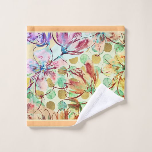 Waterverf bloemen groot met sierstrip bad handdoek (Wasdoekje)