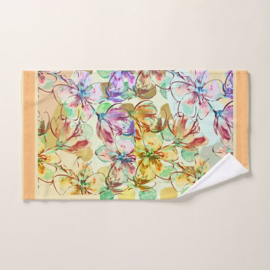 Waterverf bloemen groot met sierstrip bad handdoek (Handdoek)