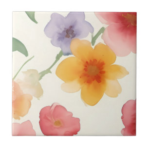 Waterverf Bloemen Grote Print Bloemen op Wit Tegeltje