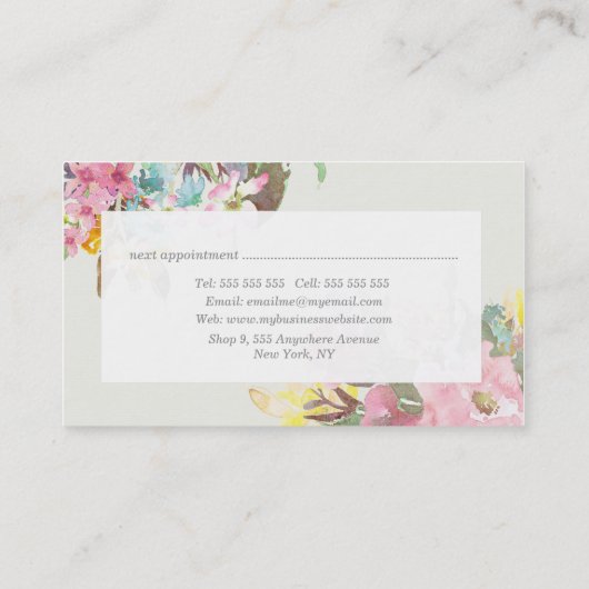 Waterverf Bloemen Haar Stylist Afspraakkaarten Afsprakenkaartje (Achterkant)