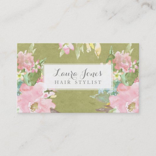 Waterverf Bloemen Haar Stylist Afspraakkaarten Afsprakenkaartje (Voorkant)