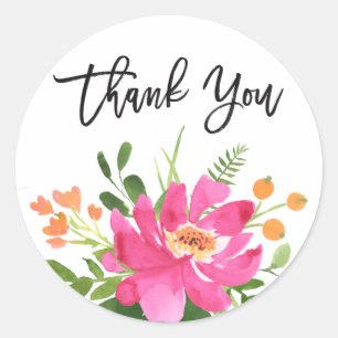 Waterverf Bloemen Hand Lettered Dank u Ronde Sticker