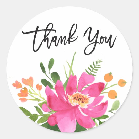 Waterverf Bloemen Hand Lettered Dank u Ronde Sticker (Voorkant)