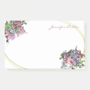 Waterverf Bloemen Hand Script Goud Lijst Sjabloon Post-it® Notes