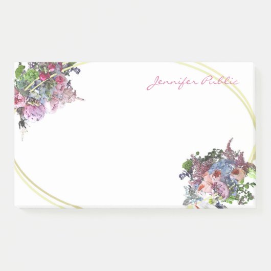 Waterverf Bloemen Hand Script Goud Lijst Sjabloon Post-it® Notes (Voorkant)