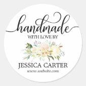 Waterverf Bloemen HANDGEMAAKT MET LIEFDE Business Ronde Sticker (Voorkant)
