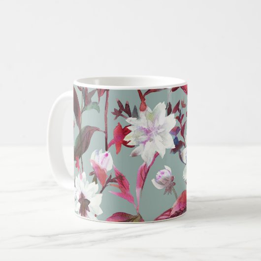 Waterverf Bloemen: Handgetekende bloemen. Koffiemok (Voorkant links)