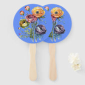 waterverf bloemen handwaaier (Voorkant en achterkant)