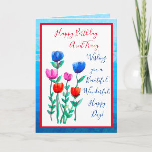 Waterverf bloemen Happy Birthday Kaart