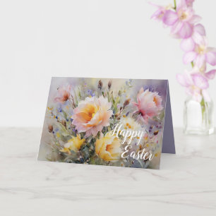 Waterverf Bloemen Happy Easter Wenskaart Kaart