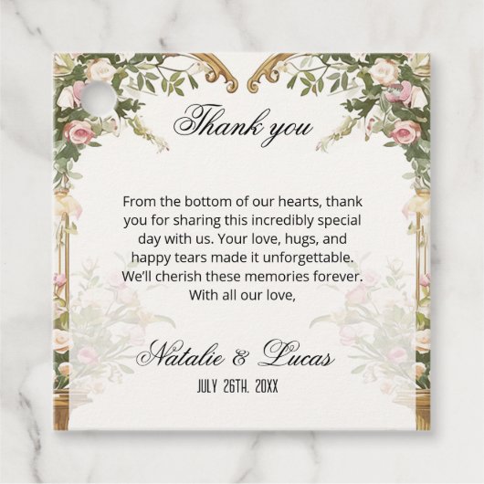 Waterverf Bloemen Hart Boog Huwelijk Dank u Bedankjes Labels (Voorkant)