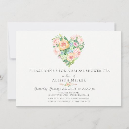 Waterverf Bloemen Hart Bruids Douche Uitnodiging (Voorkant)