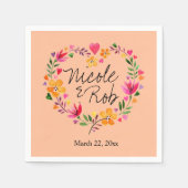 Waterverf Bloemen Hart Krans bruiloft | peach Servet (Voorkant)