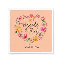 Waterverf Bloemen Hart Krans bruiloft | peach