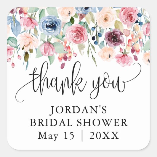 Waterverf bloemen - Hartelijk dank Vierkante Sticker (Voorkant)