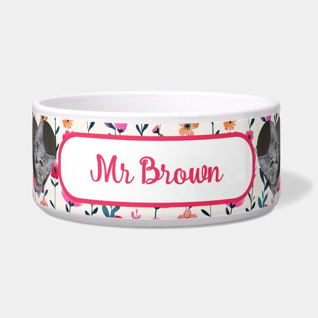 Waterverf Bloemen Hartvormige Foto Pet Voerbakje (Voorkant)