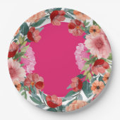 Waterverf Bloemen Helderroze vrijgezellenfeesten t Papieren Bordje (Voorkant)