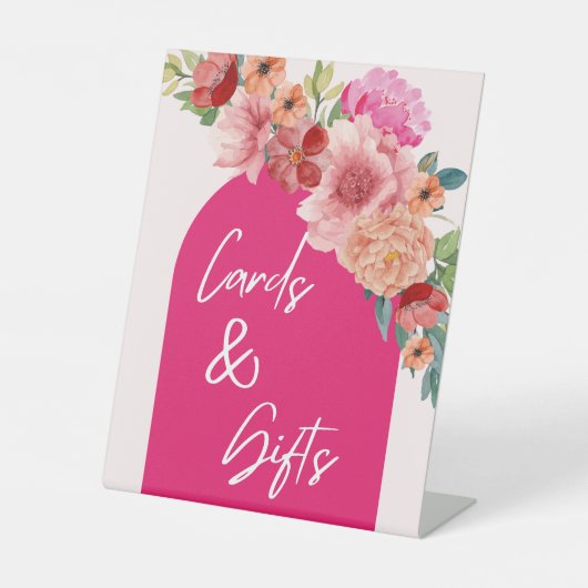 Waterverf Bloemen Helderroze vrijgezellenfeesten t Reclamebord Met Voetstuk (Voorkant)