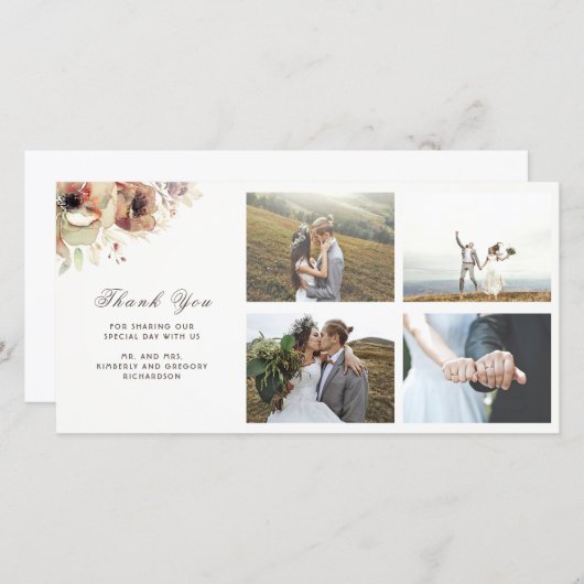 Waterverf  Bloemen Herfst Bruiloft Bedankkaart (Voorkant / Achterkant)