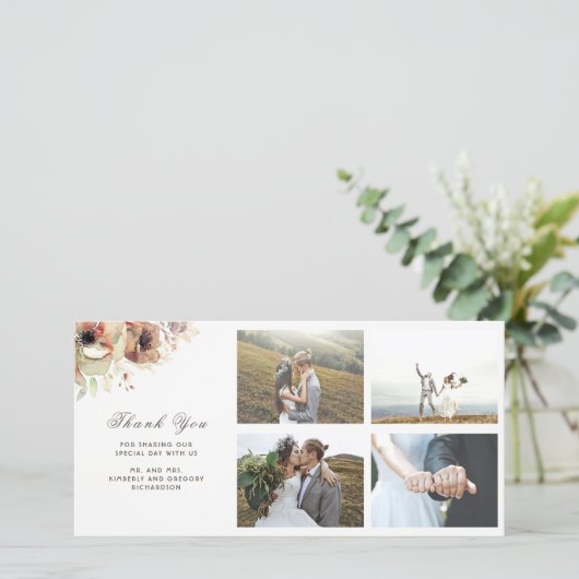 Waterverf  Bloemen Herfst Bruiloft Bedankkaart (Staand voorkant)