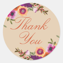 Waterverf Bloemen Herfst Dank u Ronde Sticker