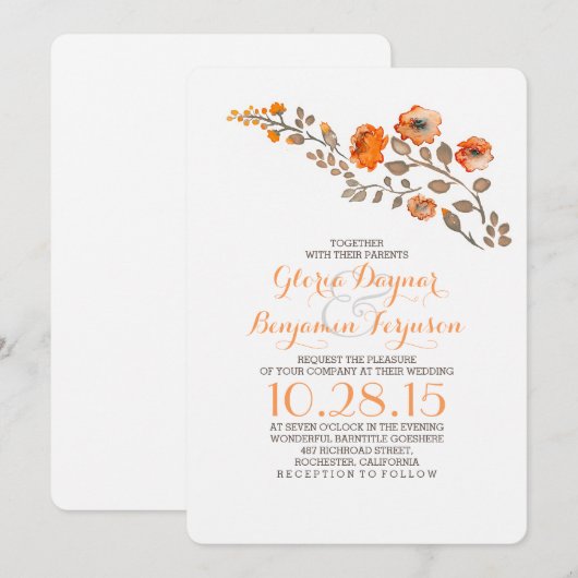 Waterverf Bloemen - herfst huwelijksuitnodiging Kaart (Voorkant / Achterkant)