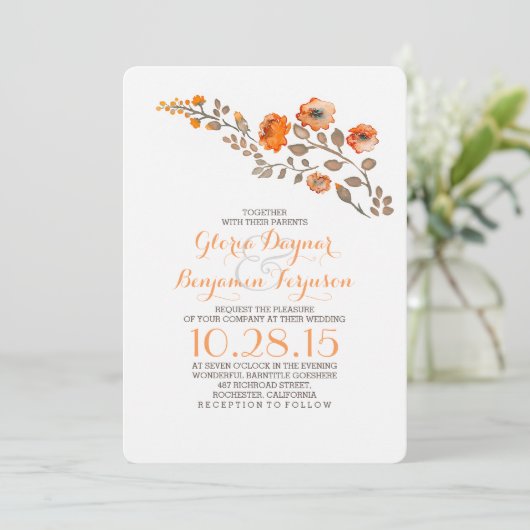 Waterverf Bloemen - herfst huwelijksuitnodiging Kaart (Staand voorkant)