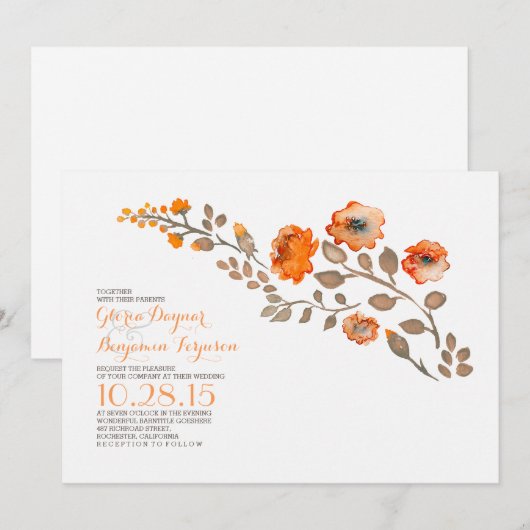 Waterverf bloemen - herfst huwelijksuitnodiging kaart (Voorkant / Achterkant)