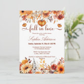 Waterverf Bloemen Herfst In Liefde Pompoen Harten Kaart (Staand voorkant)