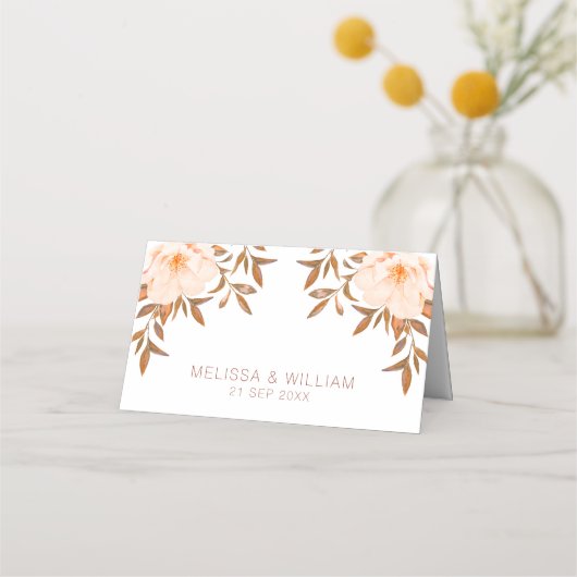 Waterverf Bloemen Herfst Ivoor Bruiloft Plaatskaartje (Voorkant)