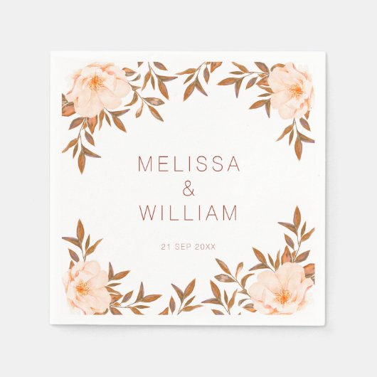 Waterverf Bloemen Herfst Ivoor Bruiloft Servet (Voorkant)