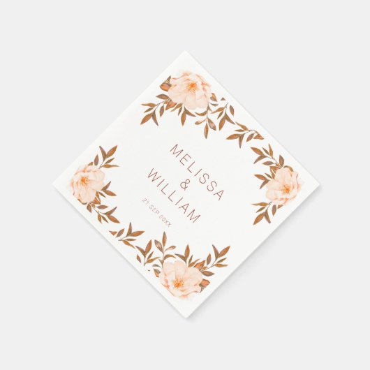 Waterverf Bloemen Herfst Ivoor Bruiloft Servet (Hoek)