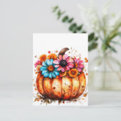 Waterverf Bloemen Herfst Pompoen Briefkaart (Staand voorkant)