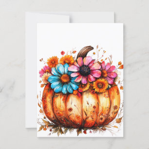 Waterverf Bloemen Herfst Pompoen Briefkaart